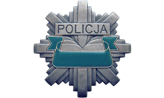 ośmioramienna odznaka gwiazda policyjna z napisem POLICJA na  środku